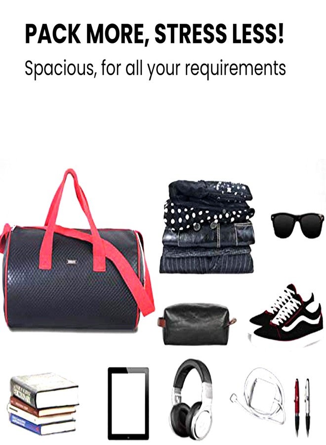 Strutt Premium Faux Leatherette Stylish & Lightweight Travel Duffle Bag for Women, Duffel Bag for Travelling & Gym - Black & Red - Image 5